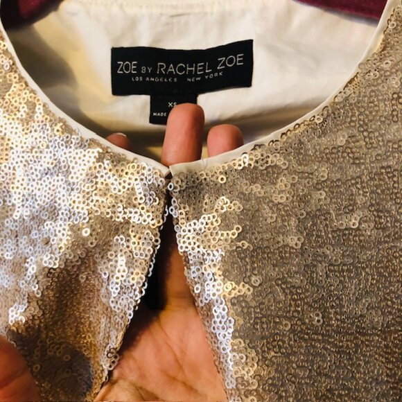 Zoe by Rachel Zoe Champagne Sequin Cropped Blazer Jacket, Size XS, Gold, Elegant - Picture 6 of 9